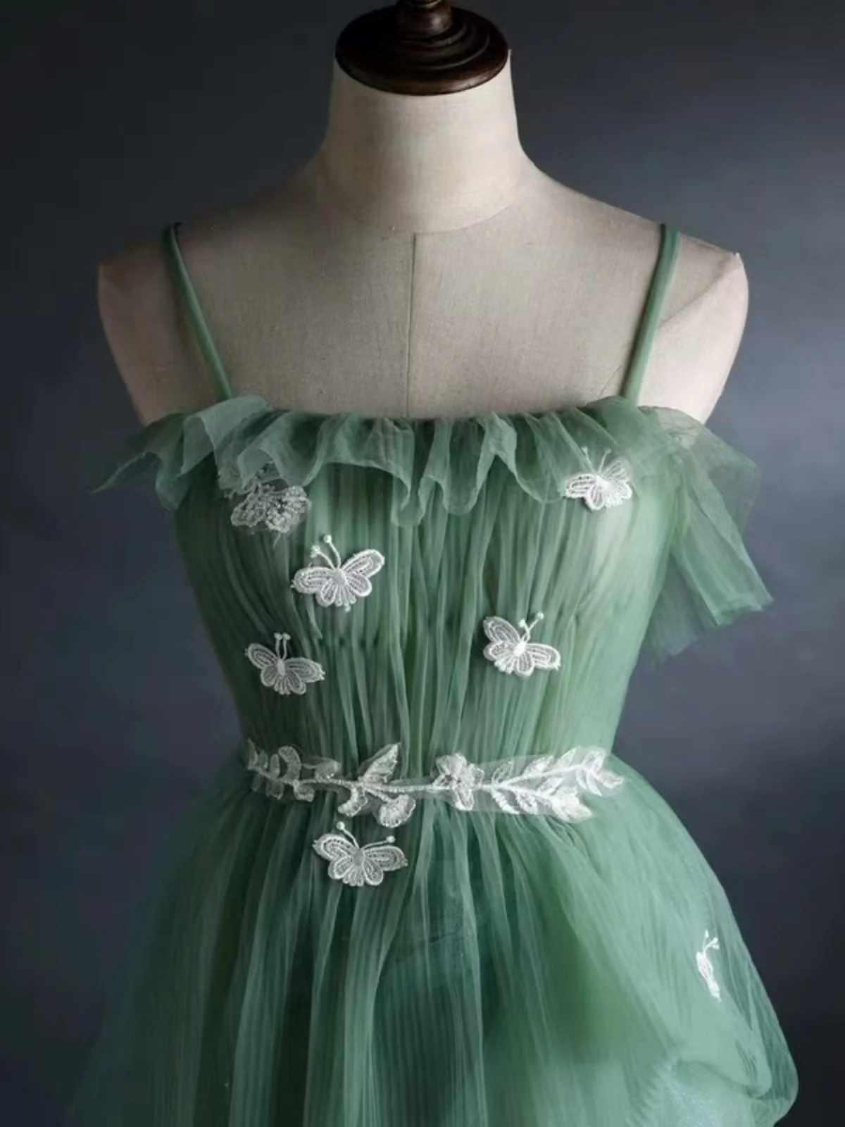 Layered Green Floral Long Prom Dresses, Green Layered Long Formal Evening Dress GG001