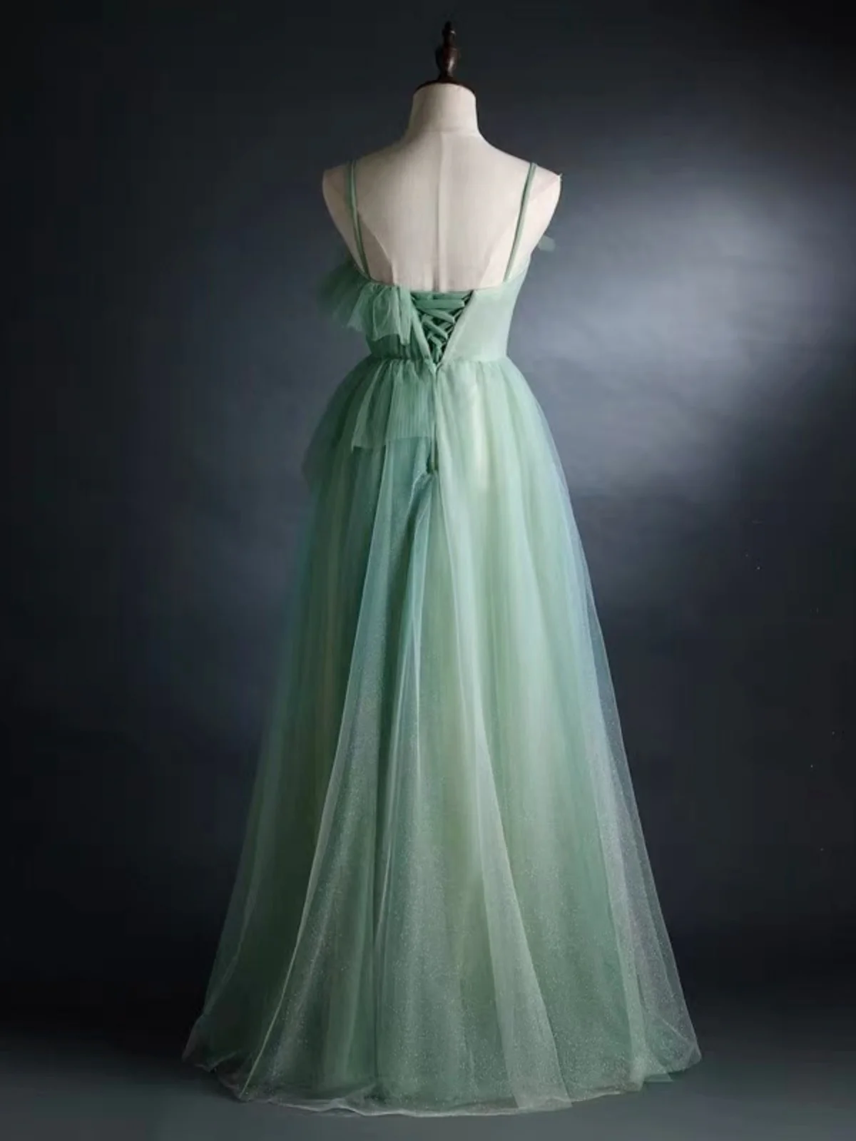 Layered Green Floral Long Prom Dresses, Green Layered Long Formal Evening Dress GG001