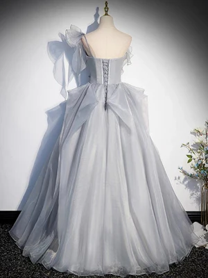 Sweet Gray One Shoulder Long Prom Dresses, Long Formal Graduation Dresses GG014