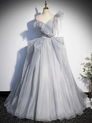 Sweet Gray One Shoulder Long Prom Dresses, Long Formal Graduation Dresses GG014