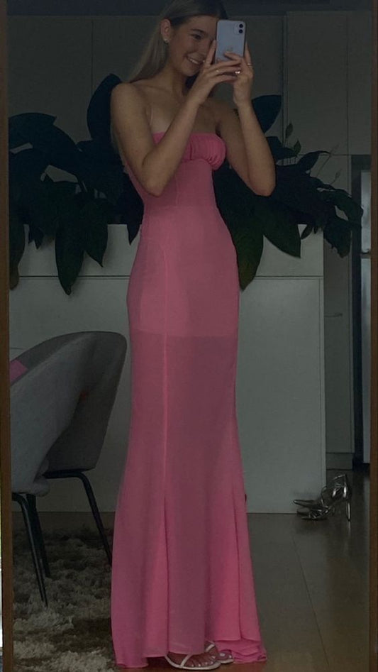 Beautiful Mermaid Sheath Spaghetti Straps Pink Chiffon Long Prom Dress,Evening Dress GG1141