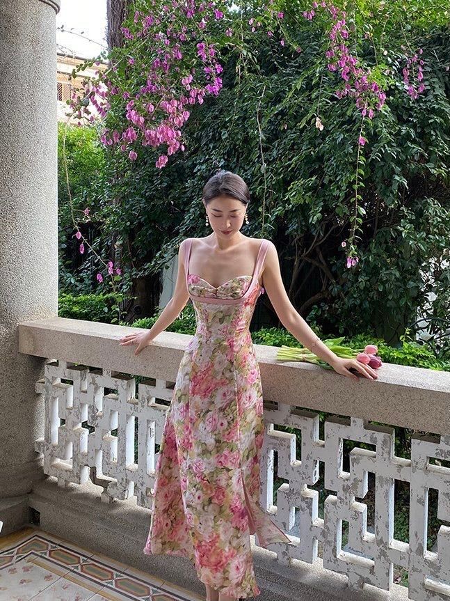 Beautiful A Line Sweetheart Printing Floral Chiffon Long Prom Dress,Evening Dress GG1146