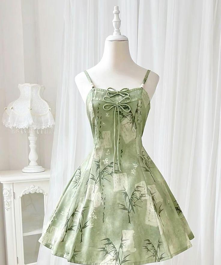 Lovely A Line Spaghetti Straps Satin Printing Bow Short Prom Dress,Homecoming Dress,Evening Dress GG1187