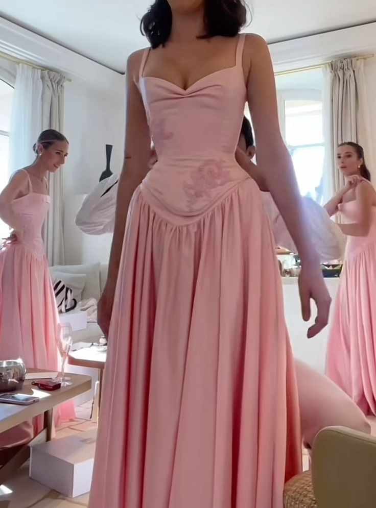 Cute A Line Sweetheart Pink Satin Pleats Long Prom Dress,Bridesmaid Dress,Evening Dress GG1226