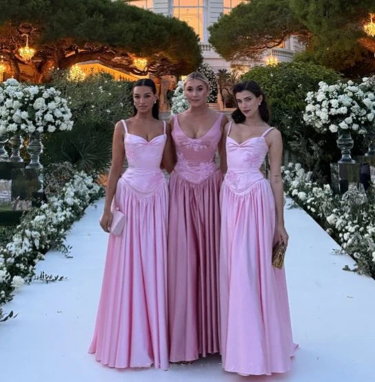 Cute A Line Sweetheart Pink Satin Pleats Long Prom Dress,Bridesmaid Dress,Evening Dress GG1226