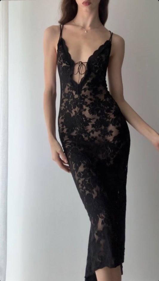 Sexy Mermaid Spaghetti Straps V Neck Black Lace Long Prom Dress,Party Dress,Evening Dress GG1248