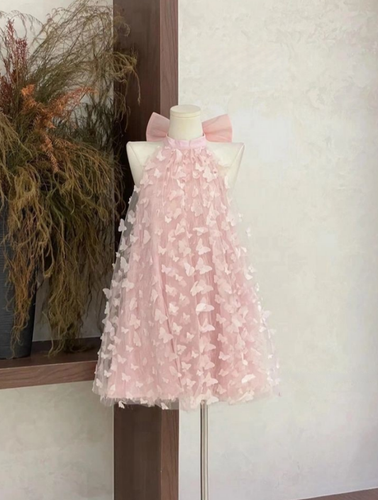 Sweet A Line Halter Pink Tulle With Butterfly Back Bow Short Prom Dress,Homecoming Dress,Evening Dress GG1282