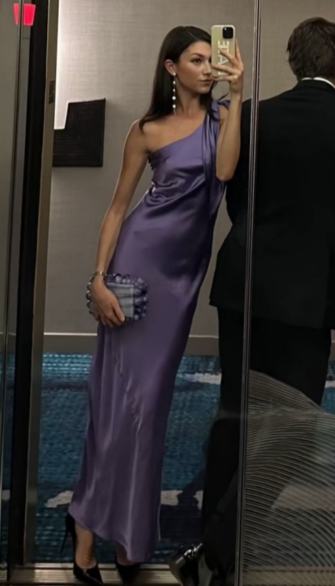 Charming Mermaid One Shoulder Bow Straps Purple Satin Long Prom Dress,Evening Dress GG1285