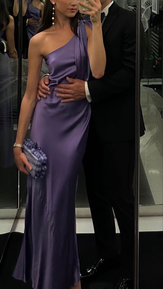 Charming Mermaid One Shoulder Bow Straps Purple Satin Long Prom Dress,Evening Dress GG1285