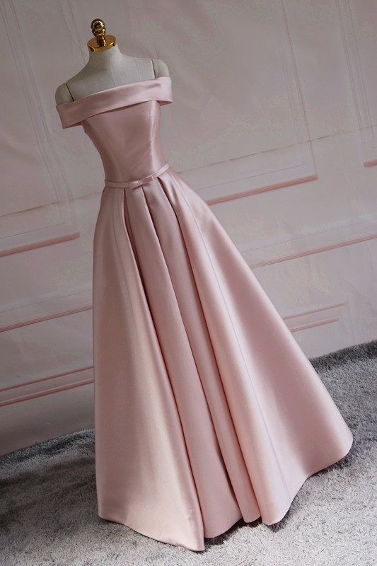 Simple A Line Off The Shoulder Pink Sain Long Prom Dress, Bridesmaid Dress,Evening Dress GG1347