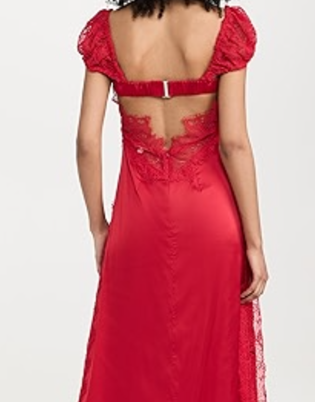 Tempting A Line Low Collar Red Lace Short Sleeves Long Prom Dress,Evening Dress GG1355