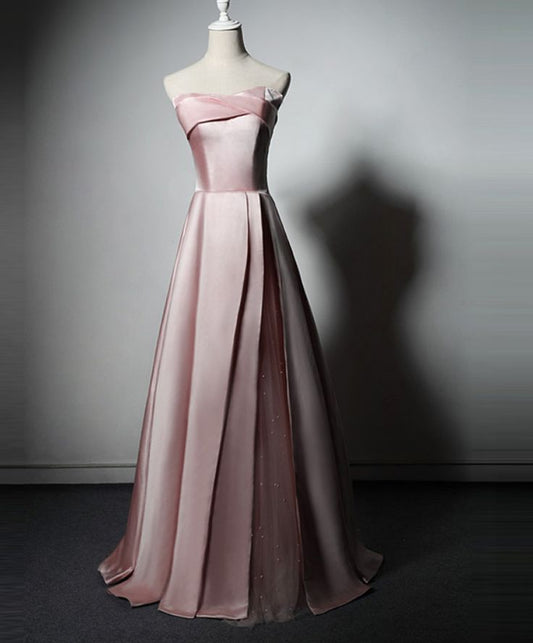 Chic A Line Strapless Satin Long Prom Dresses With Pleated Design,Evening Dresses GG139