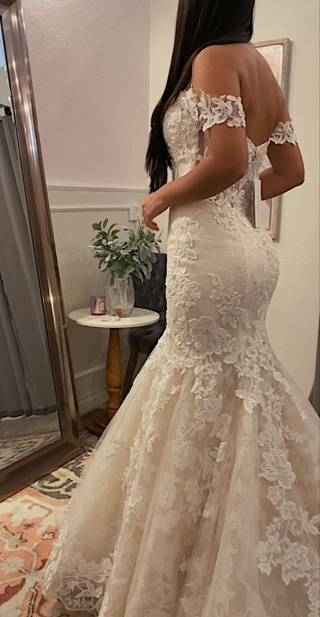 Charming Mermaid Off The Shoulder Sweetheart Ivory Tulle Applique Long Prom Dress,Wedding Dress,Evening Dress GG1392