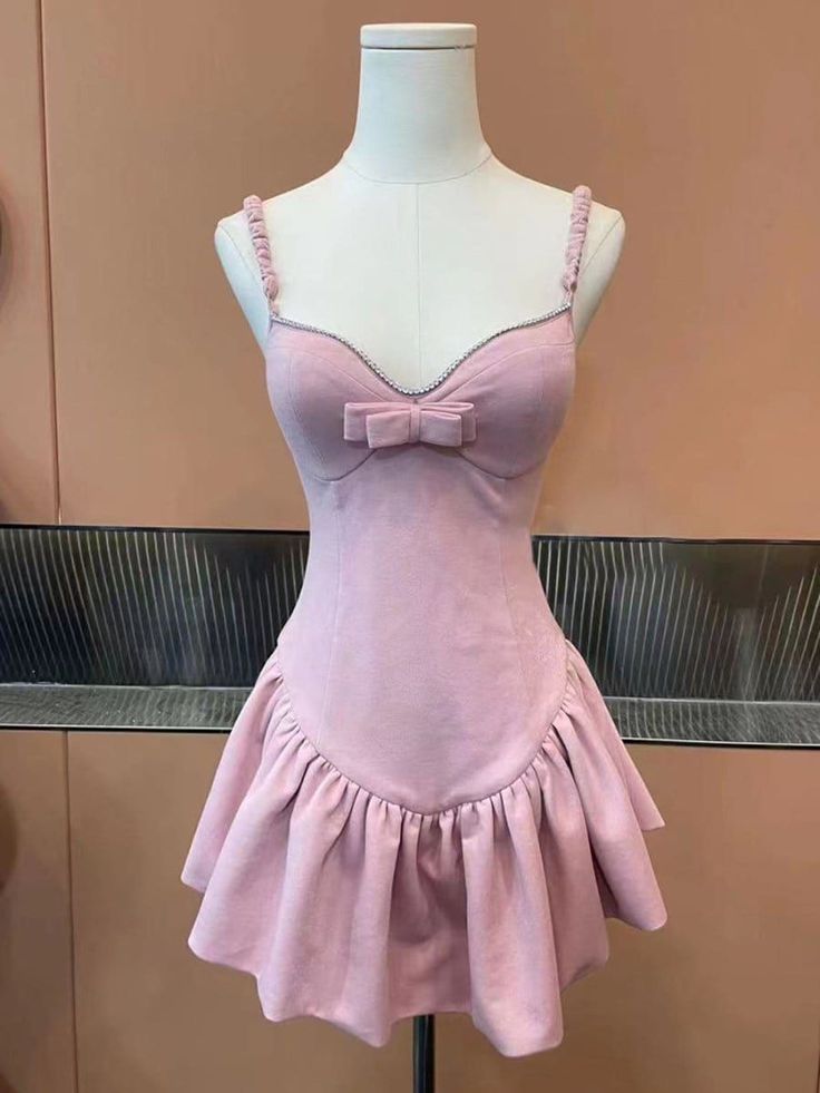 Lovely Mermaid Spaghetti Straps Sweetheart Pink Satin Bow Short Prom Dress,Homecoming Dress,Evening Dress GG1395