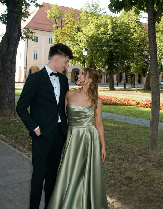 Simple A Line Strapless Satin Long Prom Dress,Evening Dress GG1404