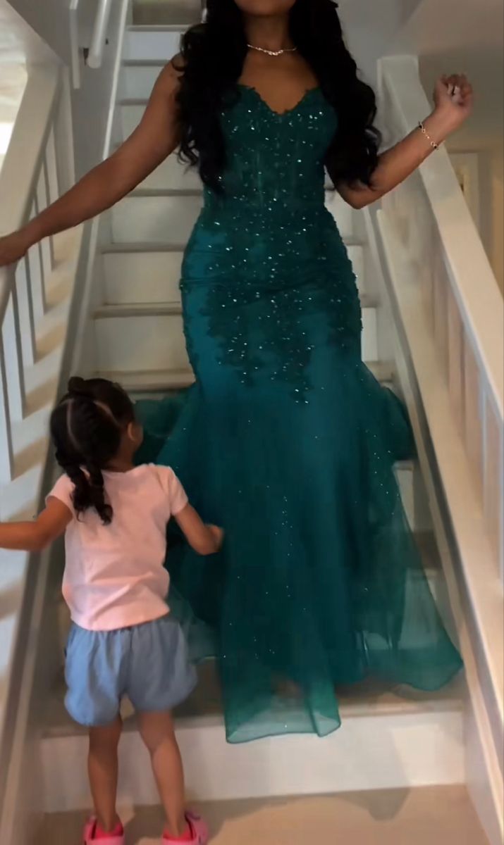 Sexy Mermaid Spaghetti Straps Jade Green Satin Beaded Applique Tulle Long Prom Dress,Evening Dress GG1410