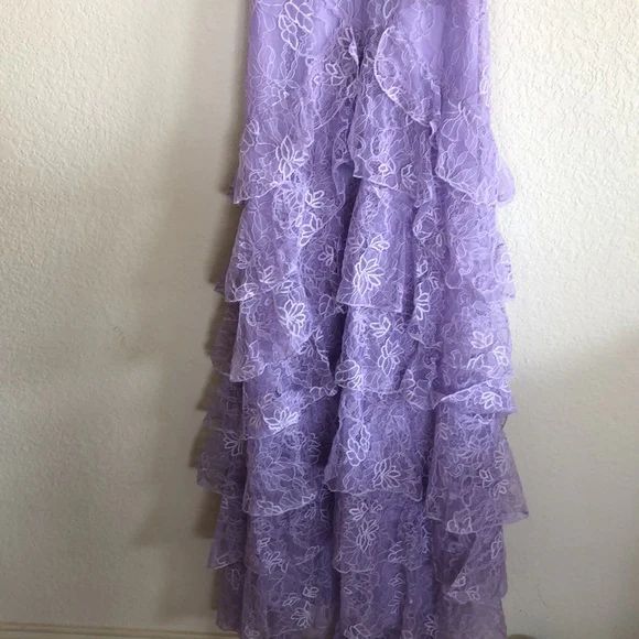 Vintage  A Line V Neck Lilac Lace Tiered Long Prom Dress,Evening Dress GG1423