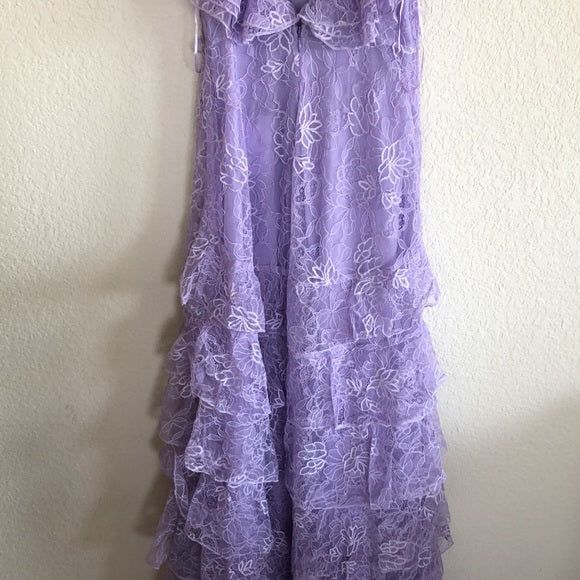 Vintage  A Line V Neck Lilac Lace Tiered Long Prom Dress,Evening Dress GG1423