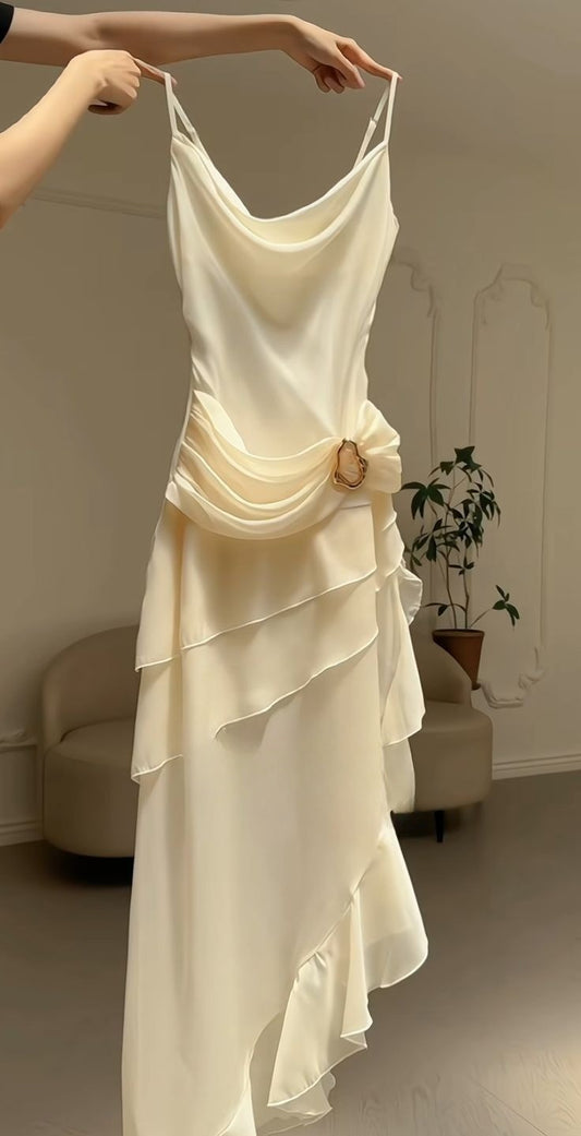 Sweet A Line Spaghetti Straps Ivory Chiffon Long Prom Dress,Evening Dress GG1433