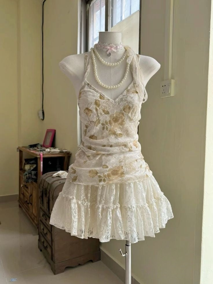 Lovely A Line Spaghetti Straps Light Ivory Lace Printing Short Prom Dress,Evening Dress GG1436