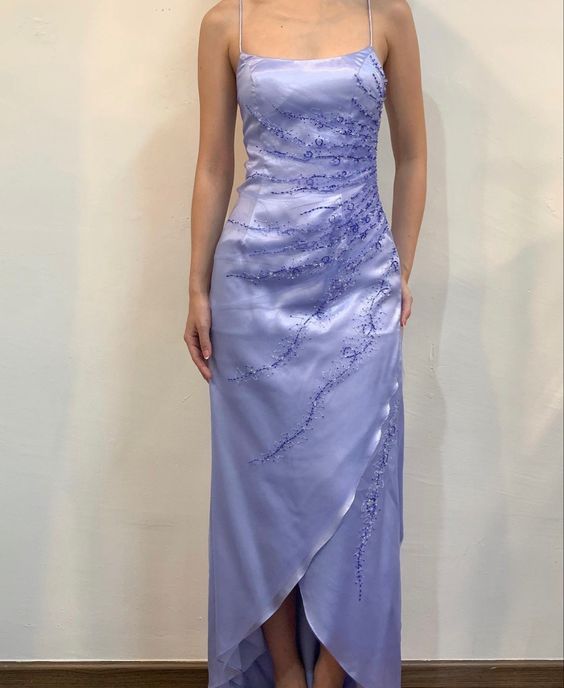 Unique Mermaid Spaghetti Straps Lilac Satin Beaded Long Prom Dress,Evening Dress GG1450