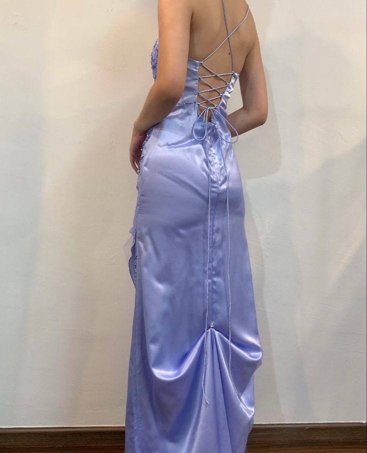 Unique Mermaid Spaghetti Straps Lilac Satin Beaded Long Prom Dress,Evening Dress GG1450