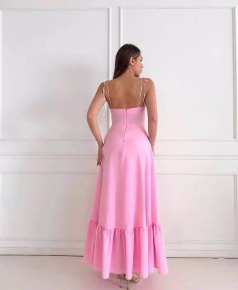 Beautiful A Line Spaghetti Straps Pink Satin Long Prom Dress,Evening Dress GG1501