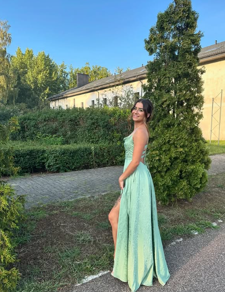 Charming A Line Spaghetti Straps Mint Green Satin Printing With Pocket Long Prom Dress,Evening Dress GG1510