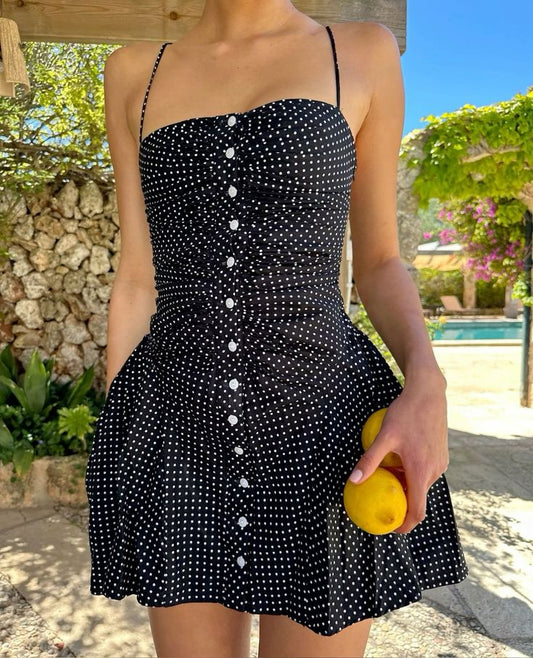 Unique A Line Spaghetti Straps Black Polka Dots Short Prom Dress,Homecoming Dress,Evening Dress GG1553