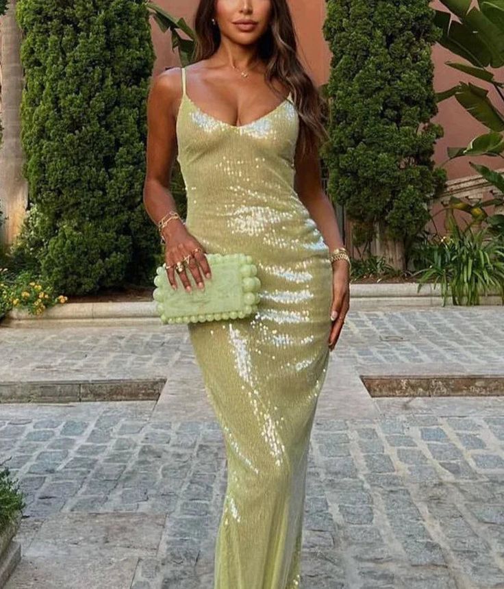 Glitter Mermaid Spaghetti Straps Sage Satin Sequin Long Prom Dress,Evening Dress GG1635