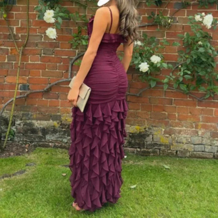 Pretty Mermaid Spaghetti Straps Burgundy Chiffon Ruffles Long Prom Dress,Evening Dress GG1667