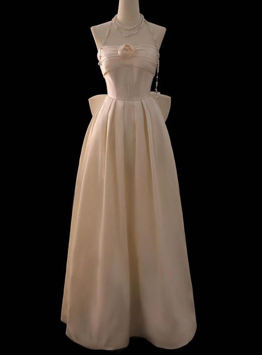 Elegant A Line Ivory Strapless Satin Pleats Bow Long Prom Dresses,Wedding Dress,Evening Dresses GG167