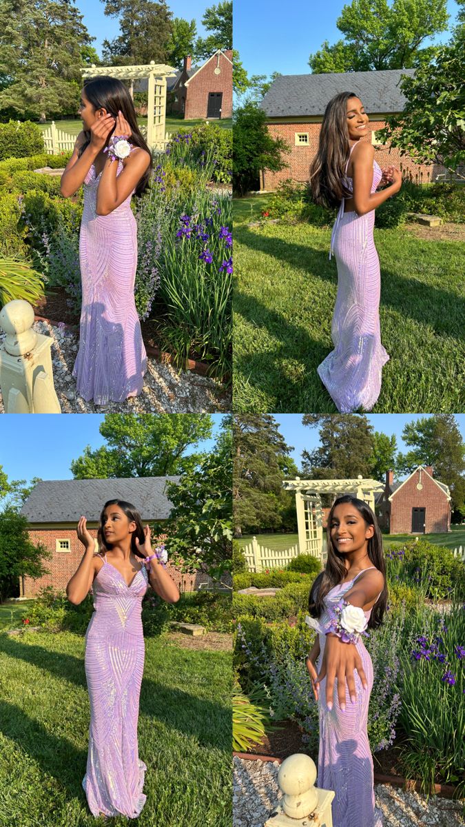 Glitter Mermaid Spaghetti Straps Lilac Satin Sequin Long Prom Dress,Evening Dress GG1676