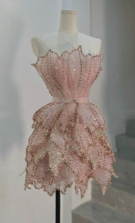 Glamorous A Line Strapless Pink Beaded Short Prom Dress,Evening Dress GG1686