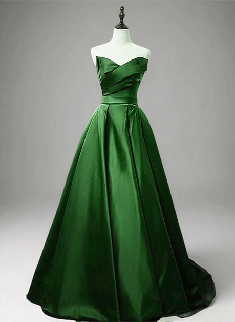 Simple Green A Line Sweetheart Strapless Satin Long Prom Dress, Evening Dress GG200