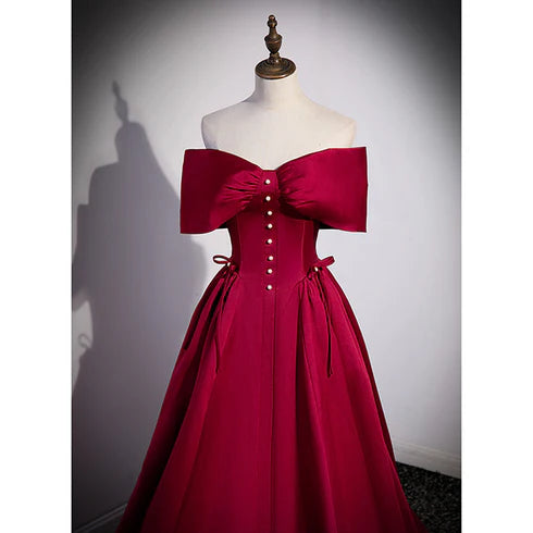 Sweet A Line Wine Red Satin Sweetheart Long Evening Dress, Wine Red Satin Prom Dress GG210