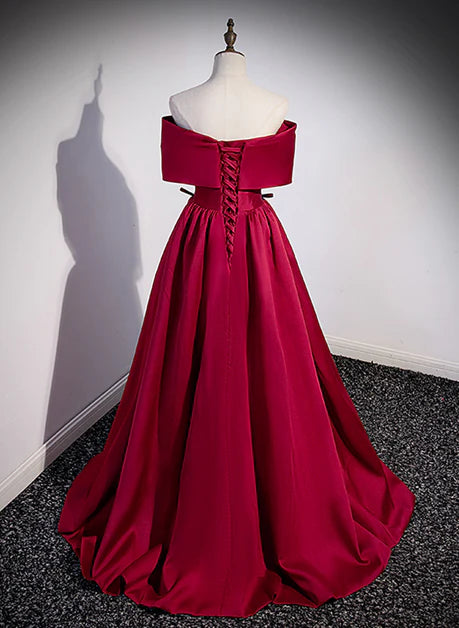 Sweet A Line Wine Red Satin Sweetheart Long Evening Dress, Wine Red Satin Prom Dress GG210