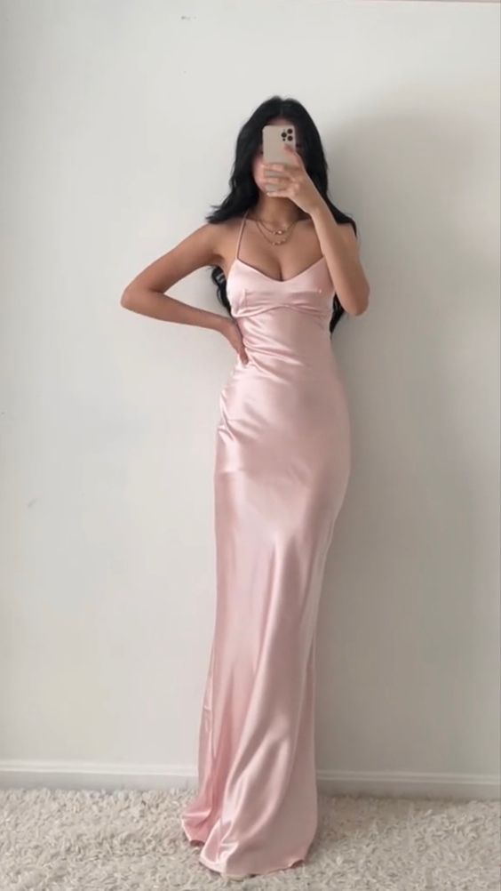 Elegant Mermaid Halter Strap Pink Satin Long Prom Dress,Bridesmaid Dress,Party Dress,Evening Dress GG2174