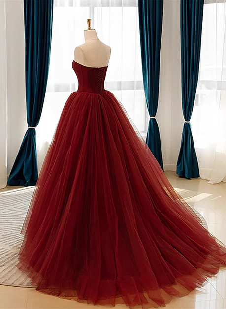 Elegant A Line Sweetheart Wine Red Embroidery Tulle Long Prom Dresses,Wedding Dresses,Evening Dresses GG223