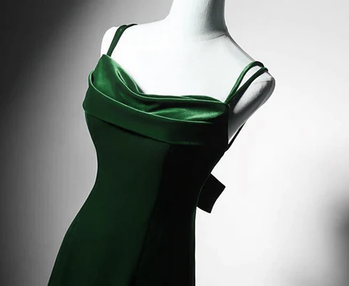 Lovely Mermaid Green Spaghetti Straps Low Back Velvet Bow Long Prom Dress, Evening Dresses  GG233