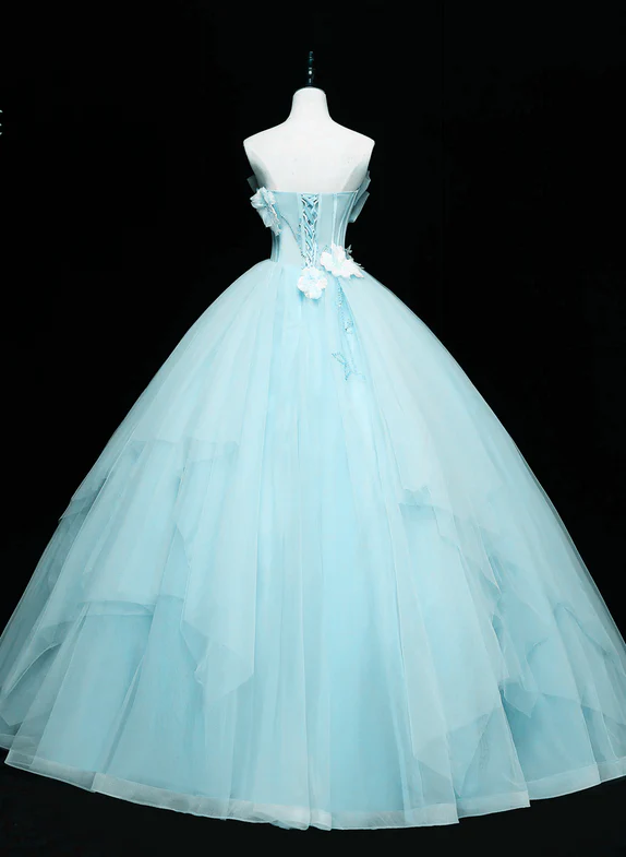 ELegant Ball Gown Strapless Blue Tulle Long Prom Dress,Wedding Dresses,Evening Dress GG330