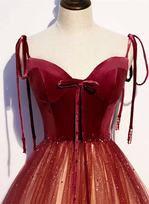 Charming A Line Red Sweetheart Velvet And Bow Straps Long Prom Dress,Evening Dress GG353