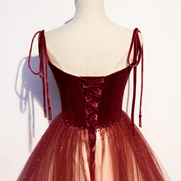 Charming A Line Red Sweetheart Velvet And Bow Straps Long Prom Dress,Evening Dress GG353