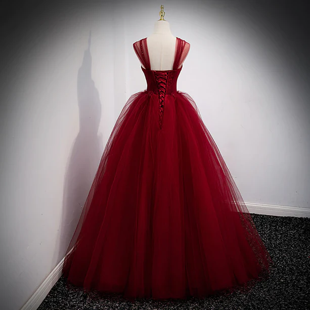 Charming A Line Off The Shoulder Wine Red Tulle  Long Prom Dress,Evening Dress GG364