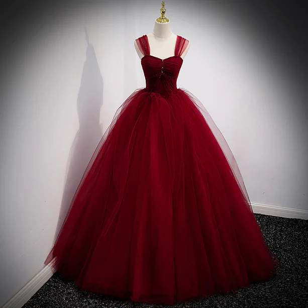 Charming A Line Off The Shoulder Wine Red Tulle  Long Prom Dress,Evening Dress GG364