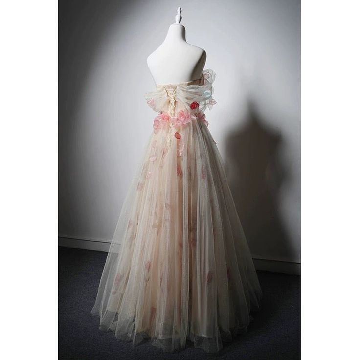 Glitter A Line Off The Shoulder Champagne Tulle Floral  Long Prom Dress,Evening Dress GG573