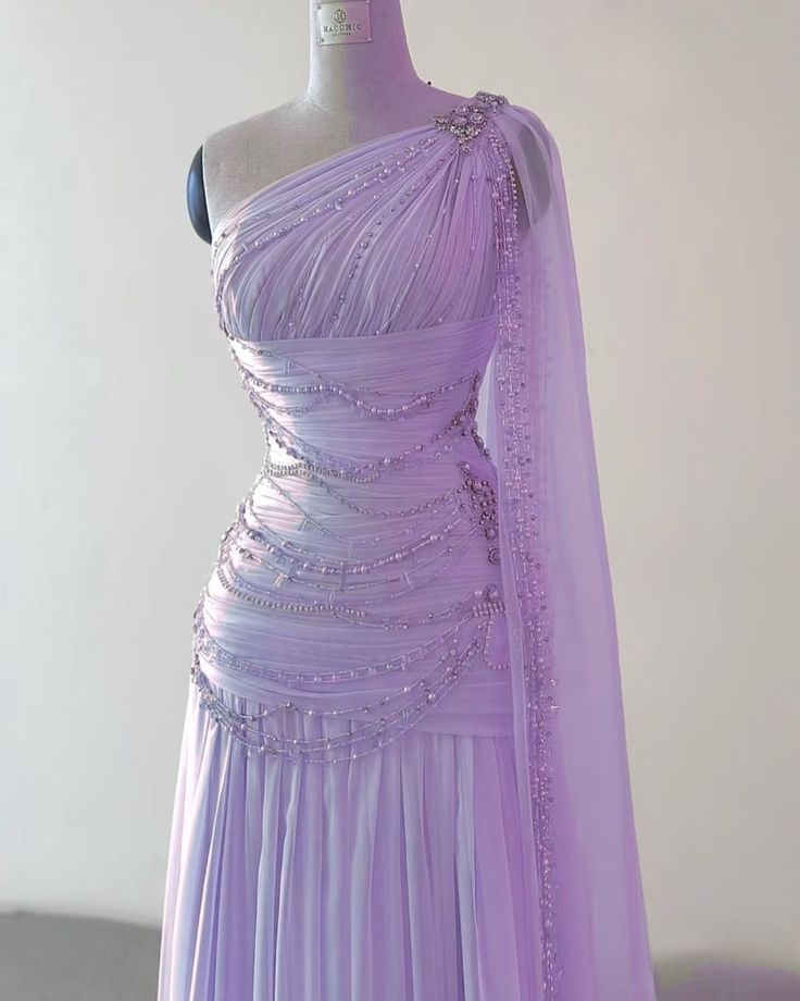 Elegant A Line One Shoulder Cape With Train Beaded Tulle Long Prom Dress,Evening Dress GG582