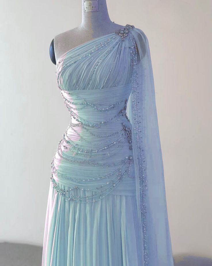 Elegant A Line One Shoulder Cape With Train Beaded Tulle Long Prom Dress,Evening Dress GG582