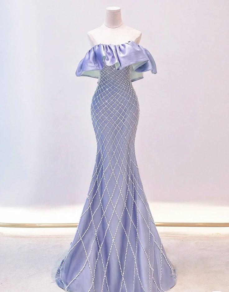 Exquisite Mermaid Strapless Lavender Satin Beaded Long Prom Dress,Evening Dress GG590