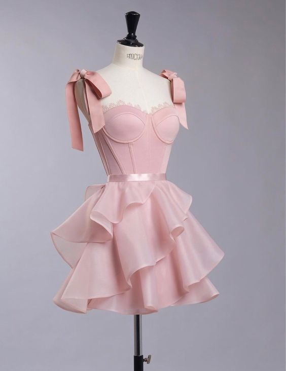 Chic A Line Bow Straps Organza Short Prom Dress,Homecoming Dress,Evening Dress GG594